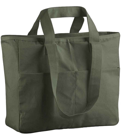 Westford Mill Double Handle Cargo Pocket Tote Bag - Olive Green (W604)