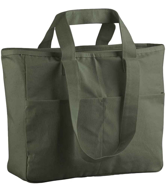 Westford Mill Double Handle Cargo Pocket Tote Bag - Olive Green (W604)