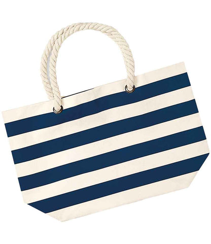 Westford Mill Nautical Beach Bag - Natural/Navy (W680)