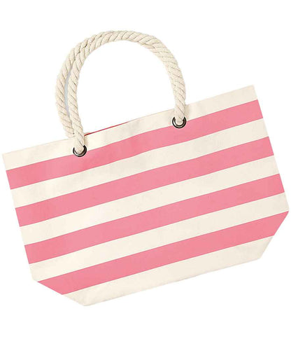 Westford Mill Nautical Beach Bag - Natural/Pink (W680)