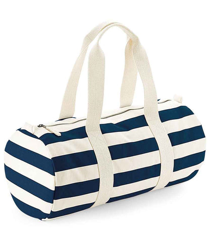 Westford Mill Nautical Barrel Bag - Natural/Navy (W688)