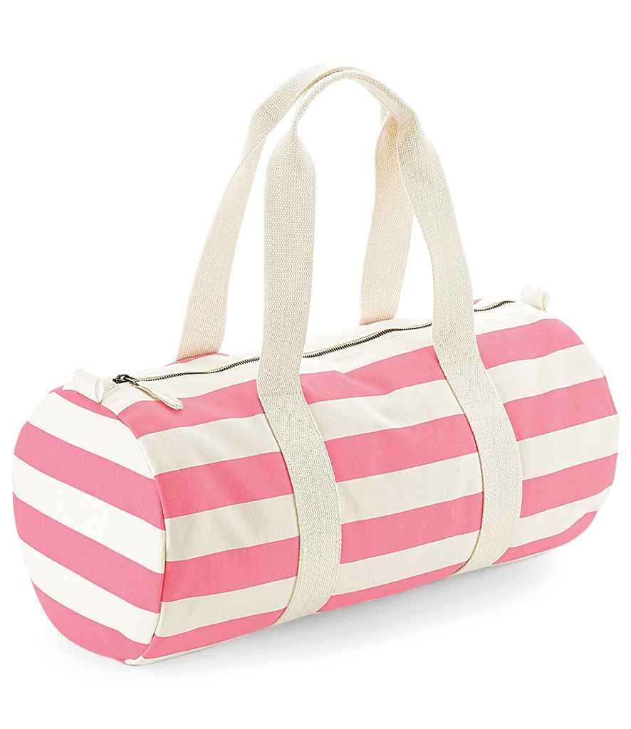 Westford Mill Nautical Barrel Bag - Natural/Pink (W688)