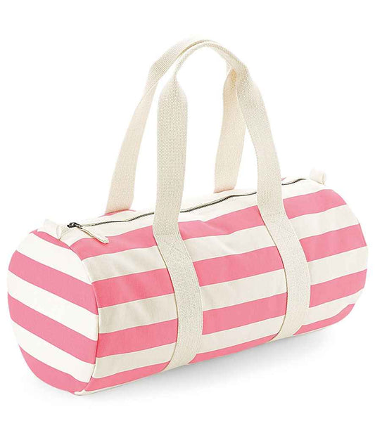 Westford Mill Nautical Barrel Bag - Natural/Pink (W688)