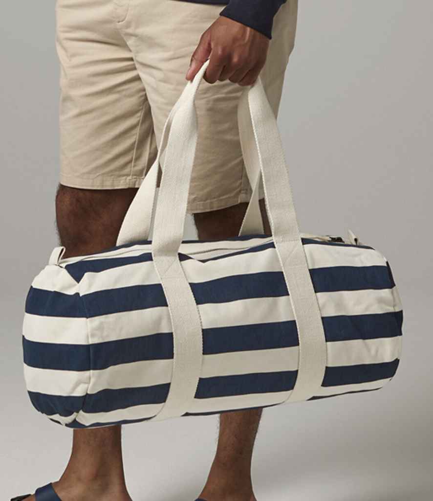 Westford Mill Nautical Barrel Bag - Natural/Navy (W688)