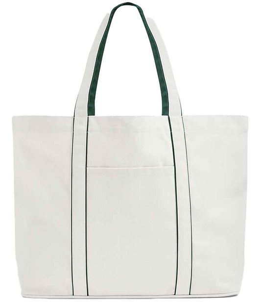 Westford Mill Courtside Large Tote Bag - Soft White/Bottle Green (W952)