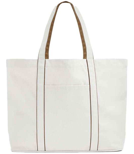 Westford Mill Courtside Large Tote Bag - Soft White/Caramel (W952)