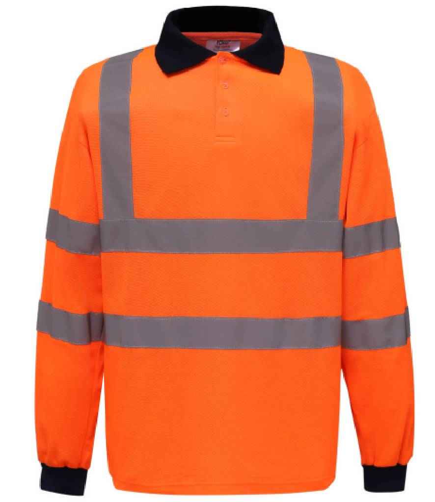 Yoko Hi-Vis Long Sleeve Polo Shirt - Orange (YK016)