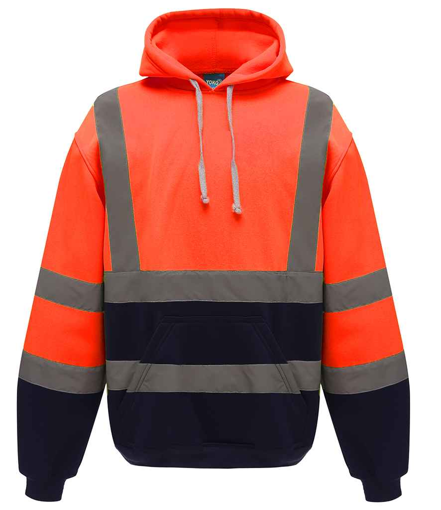 Yoko Hi-Vis Pull Over Hoodie - Orange/Navy (YK031)