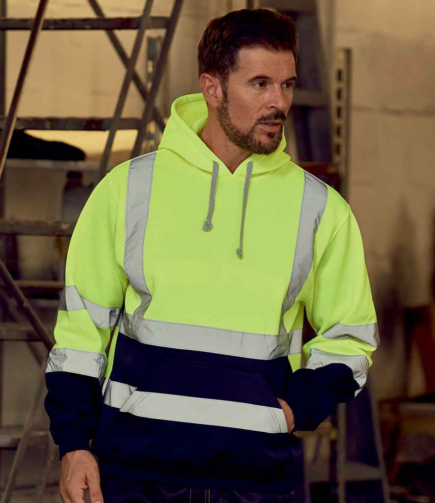 Yoko Hi-Vis Pull Over Hoodie - Yellow/Navy (YK031)