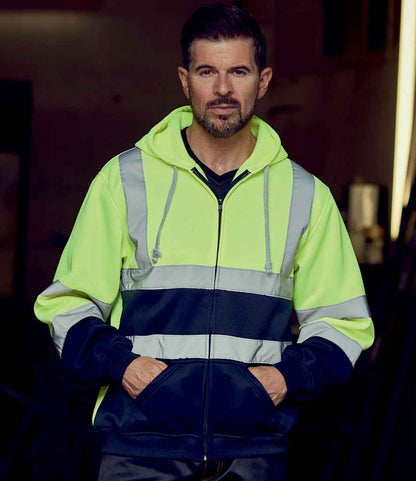 Yoko Hi-Vis Zip Hoodie - Yellow/Navy (YK032)