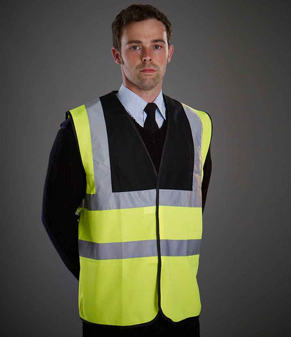 Yoko Hi-Vis Two Band and Braces Waistcoat - Black/Yellow (YK102)