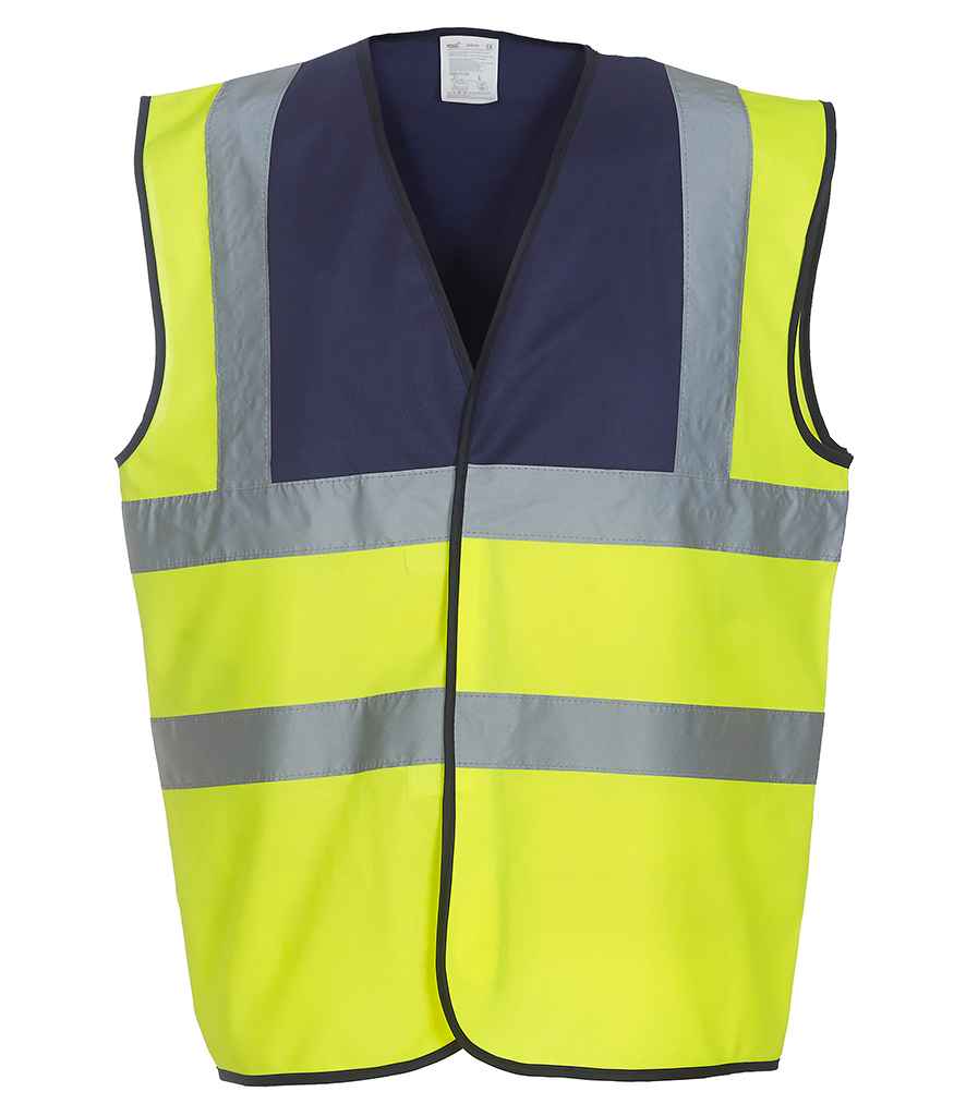 Yoko Hi-Vis Two Band and Braces Waistcoat - Navy/Yellow (YK102)