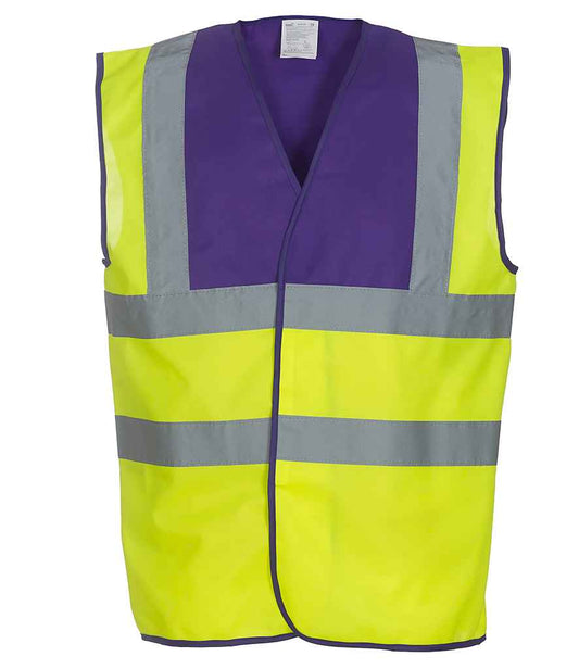 Yoko Hi-Vis Two Band and Braces Waistcoat - Purple/Yellow (YK102)