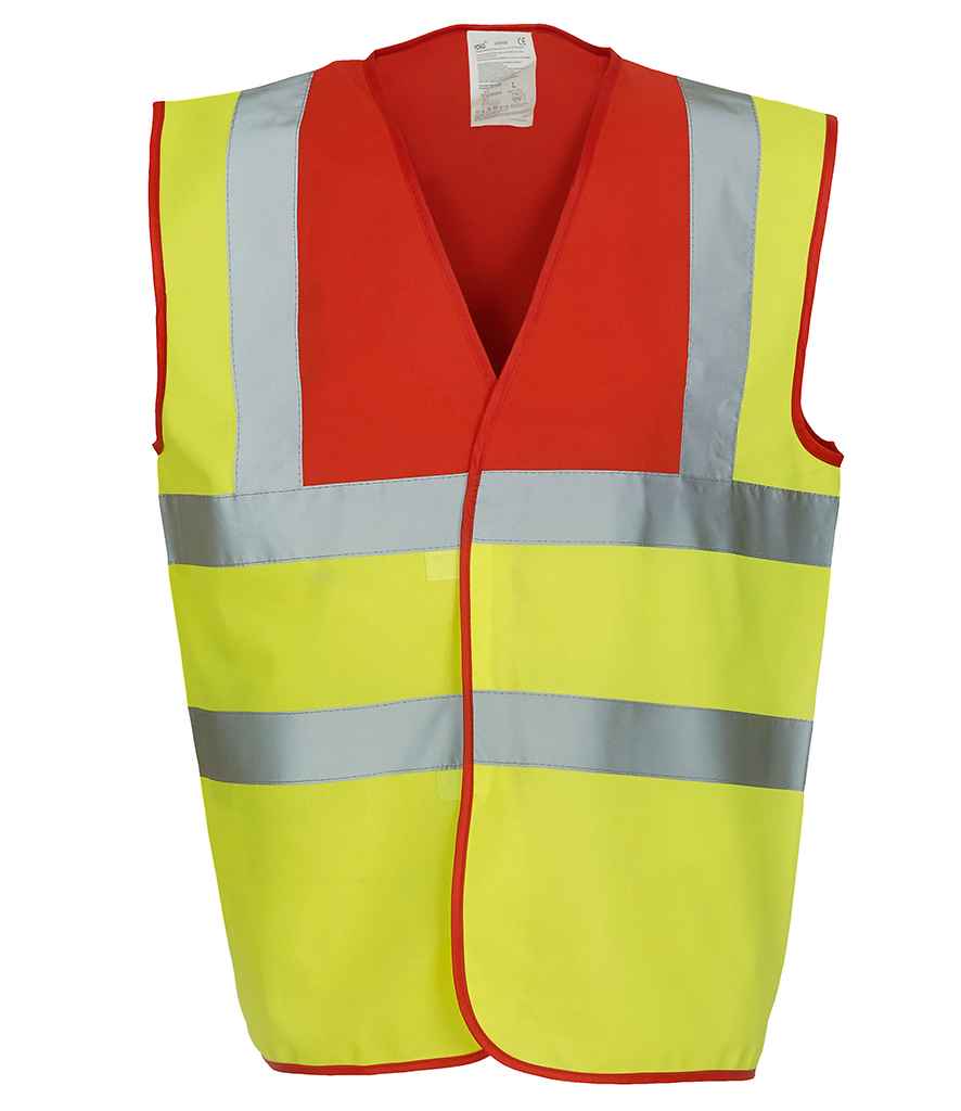 Yoko Hi-Vis Two Band and Braces Waistcoat - Red/Yellow (YK102)