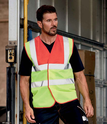 Yoko Hi-Vis Two Band and Braces Waistcoat - Red/Yellow (YK102)