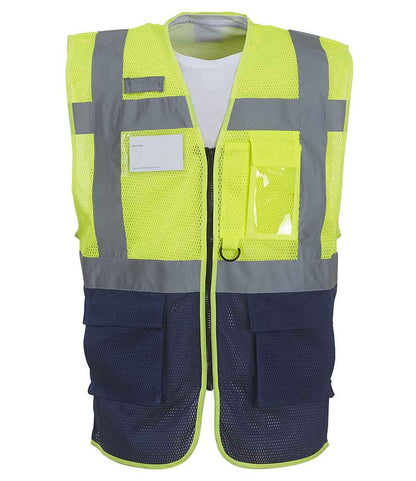 Yoko Hi-Vis Top Cool Open Mesh Executive Waistcoat - Yellow/Navy (YK107)