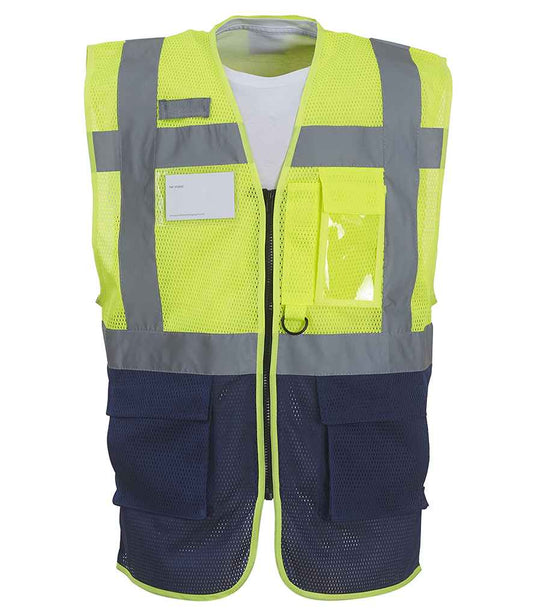 Yoko Hi-Vis Top Cool Open Mesh Executive Waistcoat - Yellow/Navy (YK107)