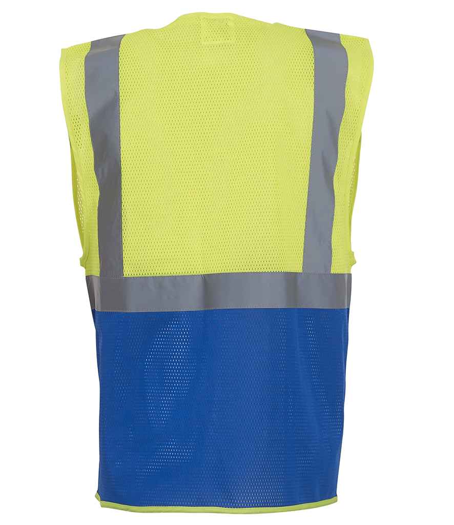 Yoko Hi-Vis Top Cool Open Mesh Executive Waistcoat - Yellow/Royal Blue (YK107)