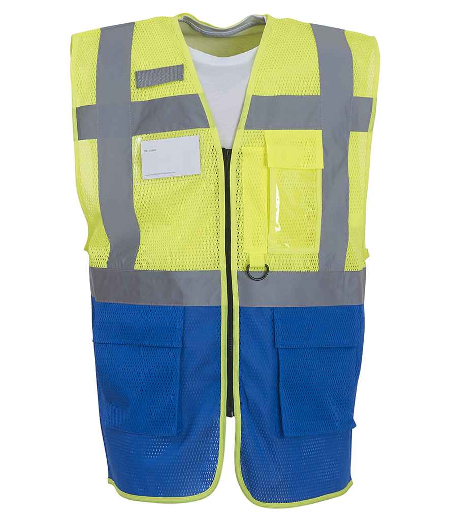 Yoko Hi-Vis Top Cool Open Mesh Executive Waistcoat - Yellow/Royal Blue (YK107)