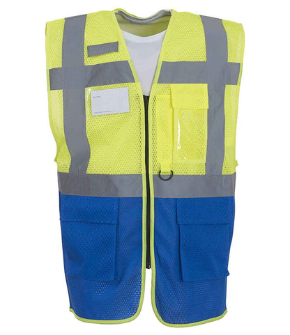 Yoko Hi-Vis Top Cool Open Mesh Executive Waistcoat - Yellow/Royal Blue (YK107)