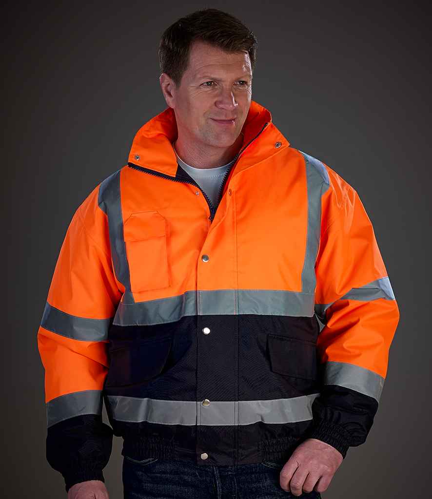 Yoko Hi-Vis Two Tone Bomber Jacket - Orange/Navy (YK201)