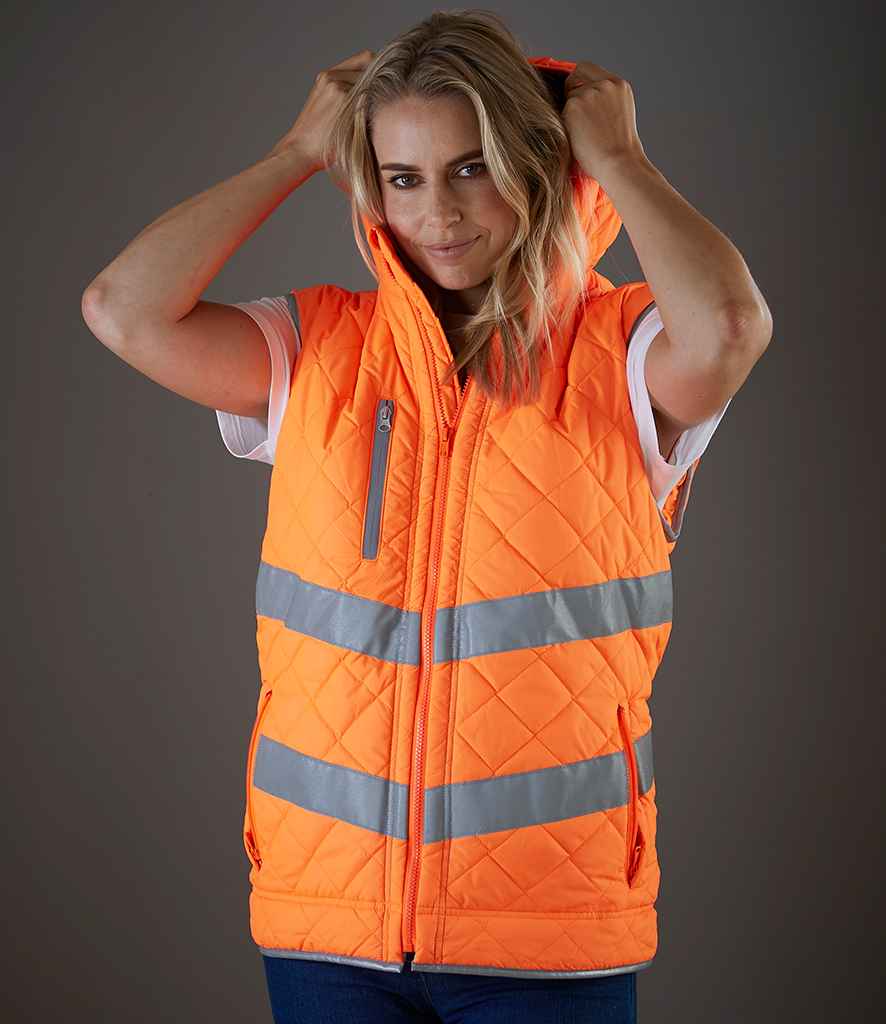 Yoko Hi-Vis Kensington Hooded Gilet - Orange (YK216)