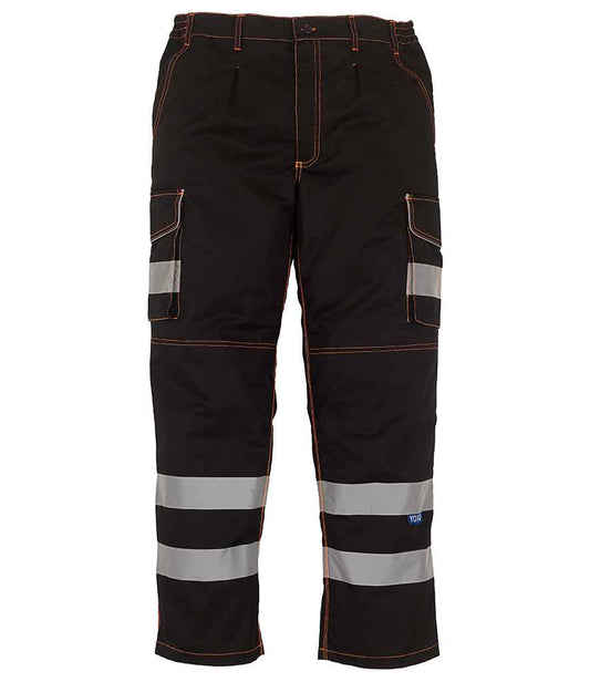 Yoko Hi-Vis Cargo Trousers with Knee Pad Pockets - Black (YK301)