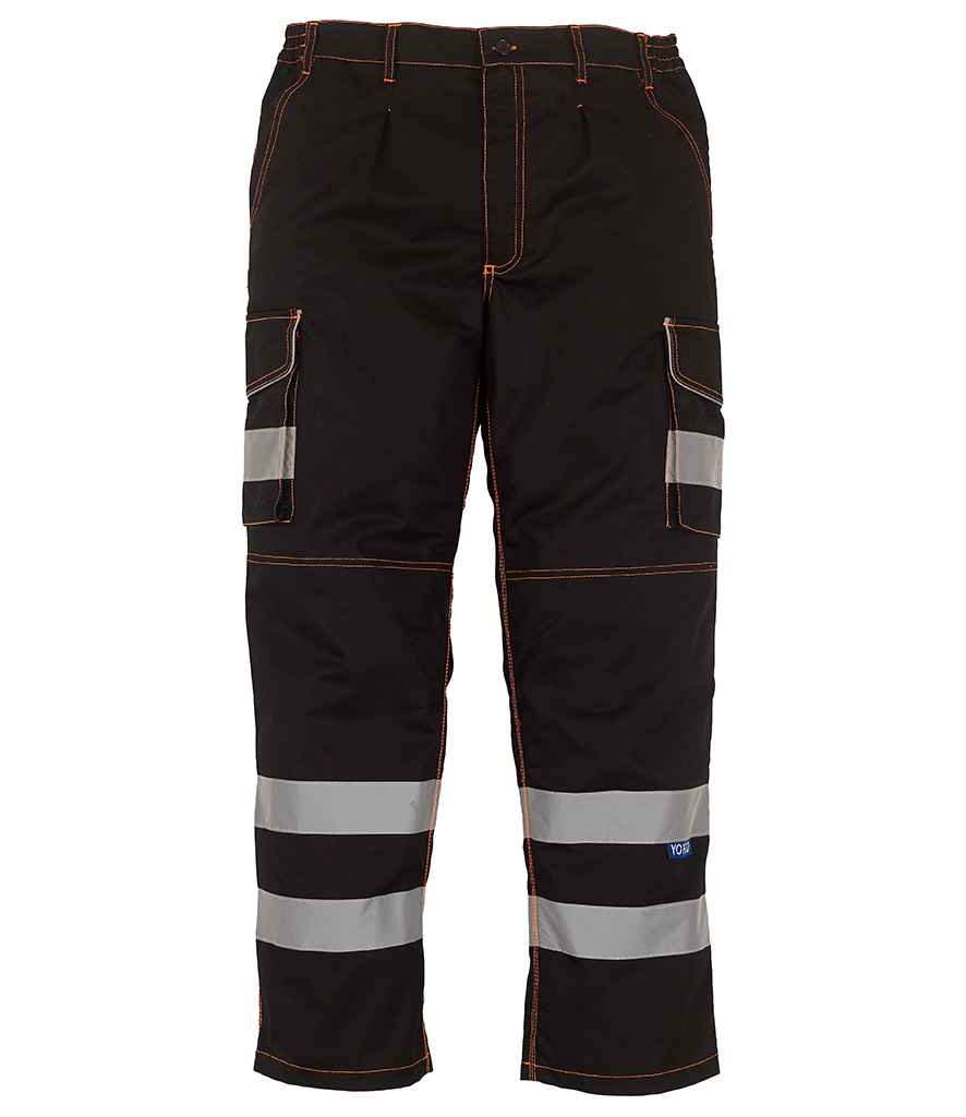 Yoko Hi-Vis Cargo Trousers with Knee Pad Pockets - Black (YK301)