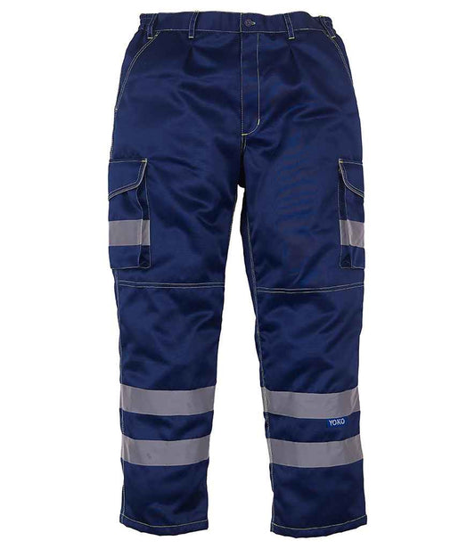 Yoko Hi-Vis Cargo Trousers with Knee Pad Pockets - Navy (YK301)