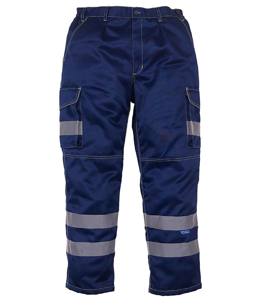 Yoko Hi-Vis Cargo Trousers with Knee Pad Pockets - Navy (YK301)
