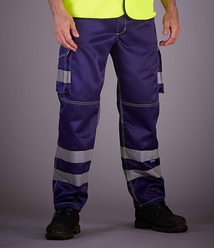 Yoko Hi-Vis Cargo Trousers with Knee Pad Pockets - Navy (YK301)
