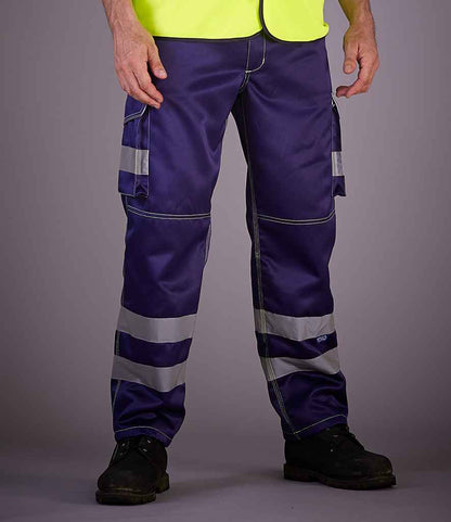 Yoko Hi-Vis Cargo Trousers with Knee Pad Pockets - Navy (YK301)