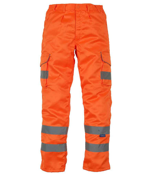 Yoko Hi-Vis Cargo Trousers with Knee Pad Pockets - Orange (YK301)