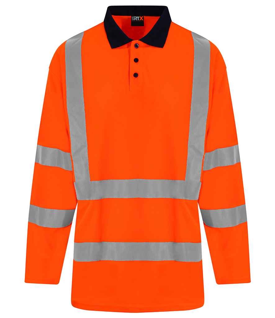 Pro RTX High Visibility Long Sleeve Polo Shirt - Orange/Navy - front