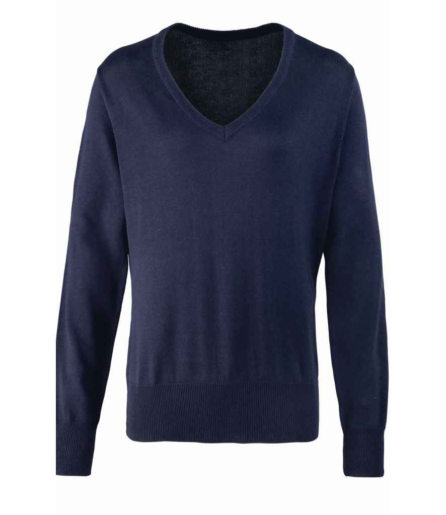 Premier Ladies Knitted Cotton Acrylic V Neck Sweater - FRONT