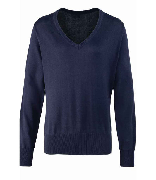 Premier Ladies Knitted Cotton Acrylic V Neck Sweater - FRONT