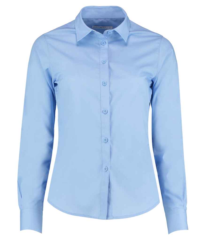 Kustom Kit Ladies Long Sleeve Tailored Poplin Shirt - FRONT