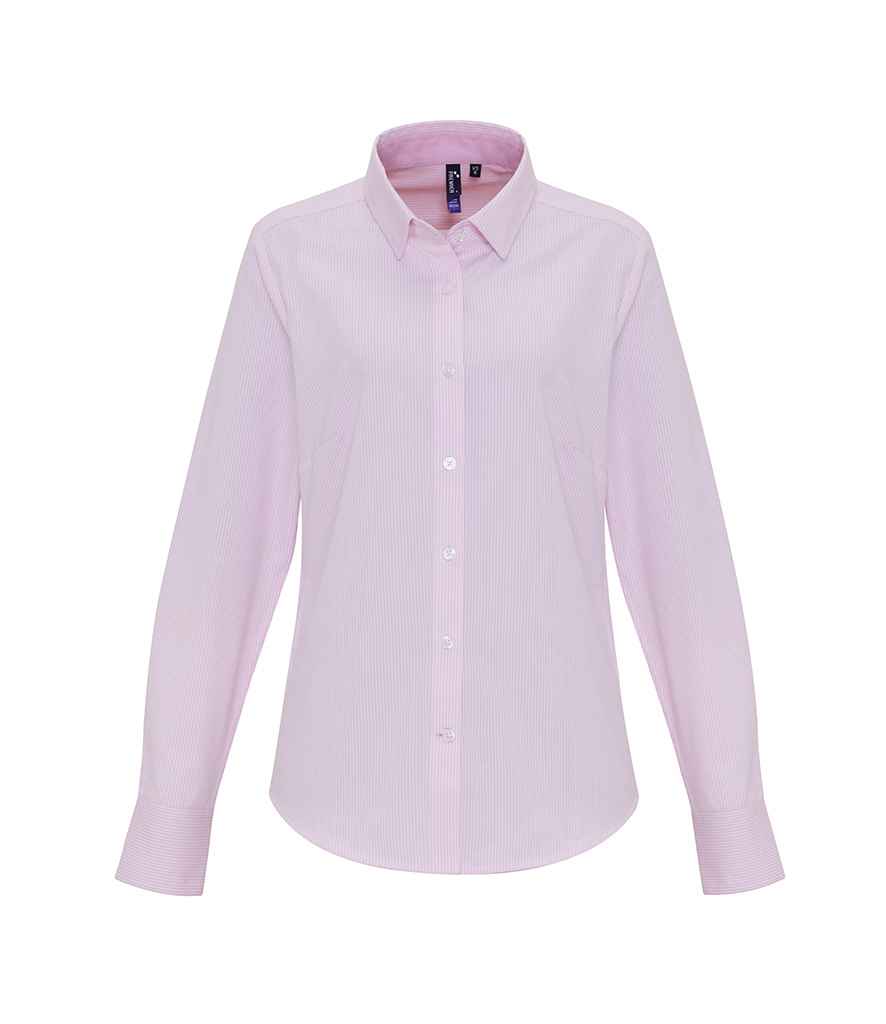 Premier Ladies Long Sleeve Striped Oxford Shirt - FRONT