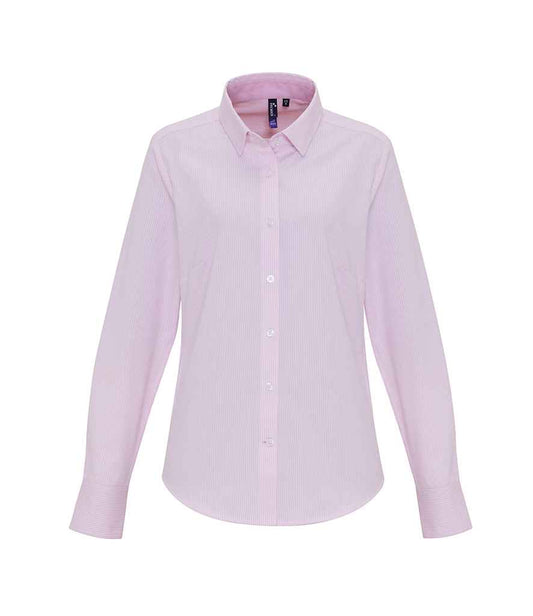 Premier Ladies Long Sleeve Striped Oxford Shirt - FRONT