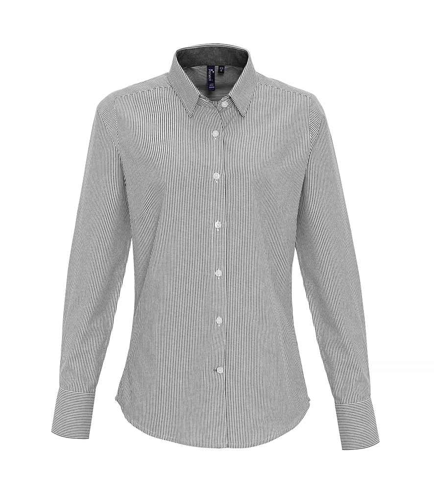Premier Ladies Long Sleeve Striped Oxford Shirt - FRONT