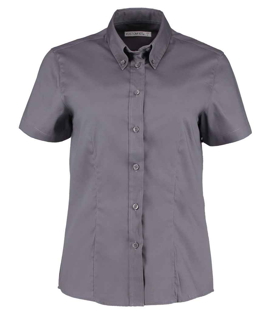 Kustom Kit Ladies Premium Short Sleeve Tailored Oxford Shirt - FRONT