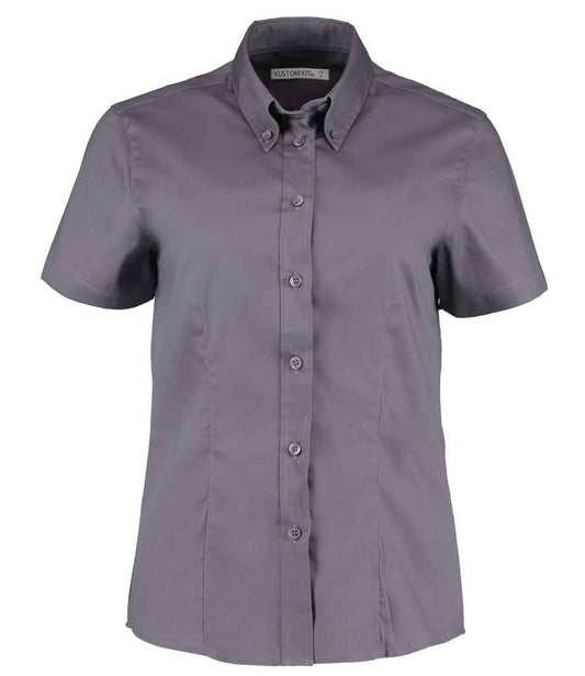 Kustom Kit Ladies Premium Short Sleeve Tailored Oxford Shirt - FRONT