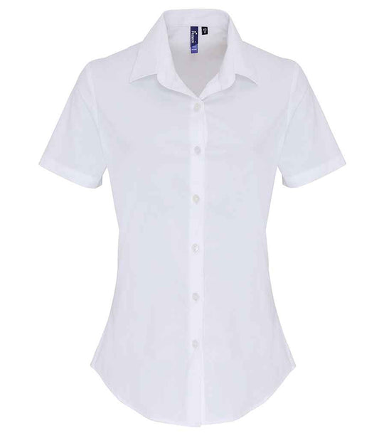Premier Ladies Short Sleeve Stretch Fit Poplin Shirt - FRONT