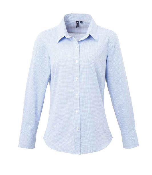 Premier Ladies Gingham Long Sleeve Shirt - FRONT