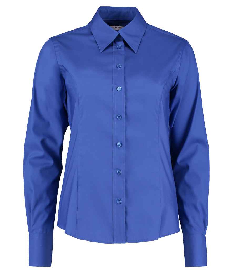 Kustom Kit Ladies Premium Long Sleeve Tailored Oxford Shirt - FRONT