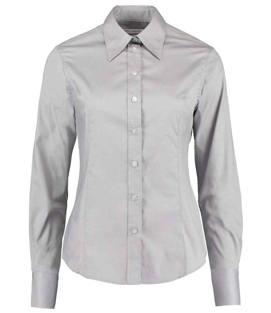 Kustom Kit Ladies Premium Long Sleeve Tailored Oxford Shirt - FRONT