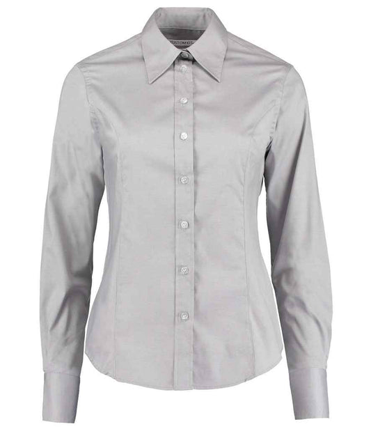 Kustom Kit Ladies Premium Long Sleeve Tailored Oxford Shirt - FRONT