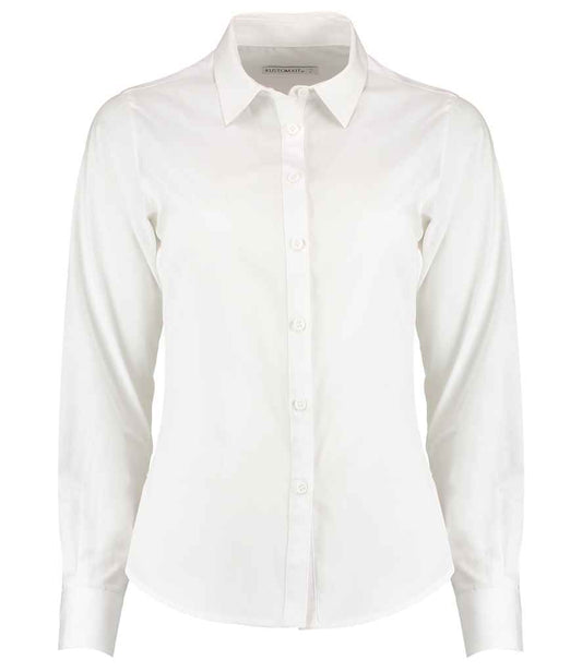 Kustom Kit Ladies Long Sleeve Tailored Poplin Shirt - FRONT