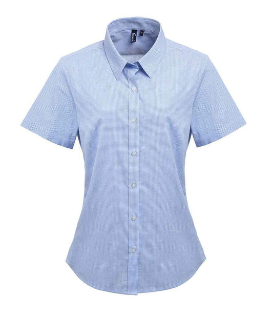 Premier Ladies Gingham Short Sleeve Shirt - FRONT