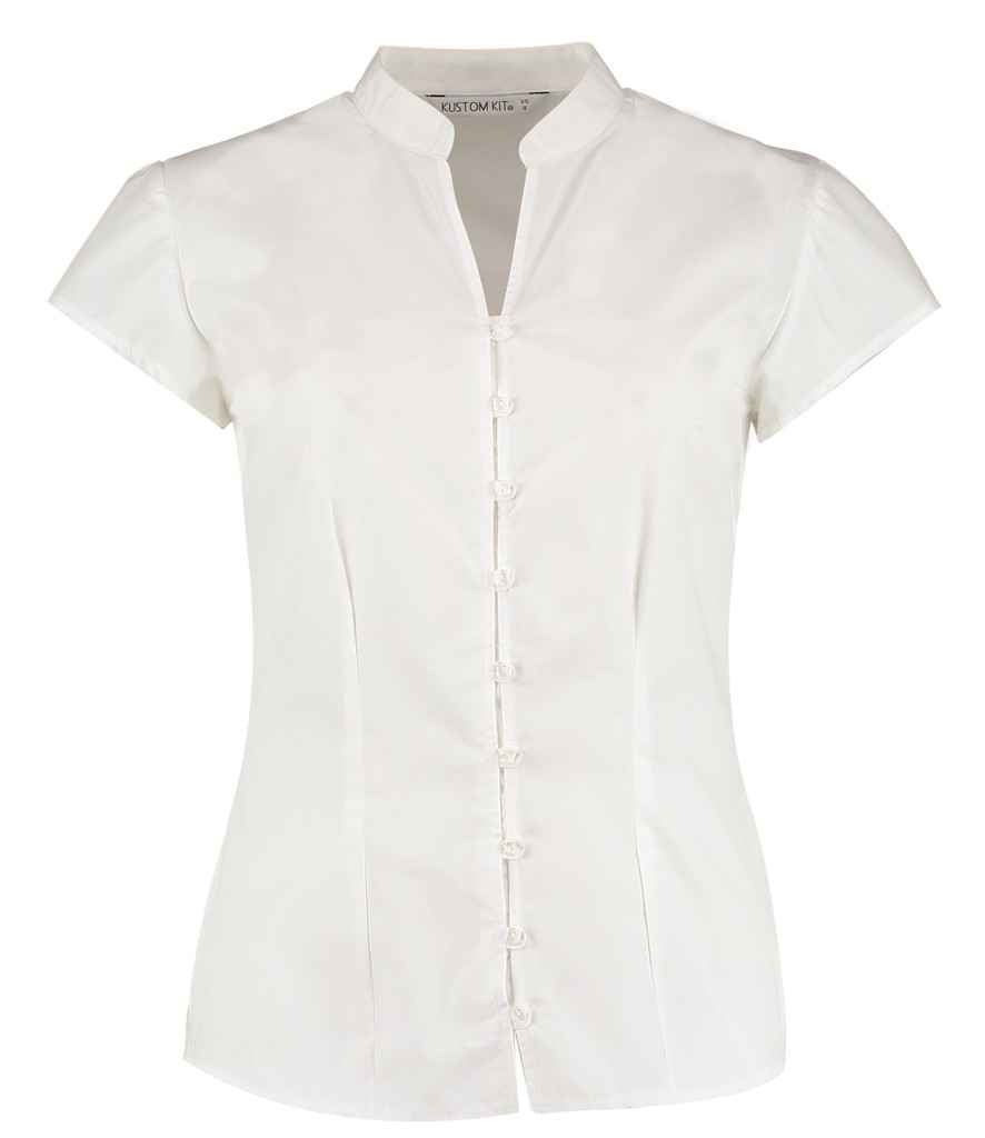 Kustom Kit Ladies Cap Sleeve V Neck Tailored Continental Blouse - FRONT